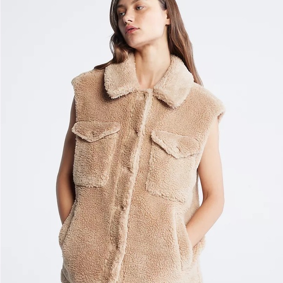 Calvin Klein Jackets & Blazers - Cream Teddy Sleeveless Jacket